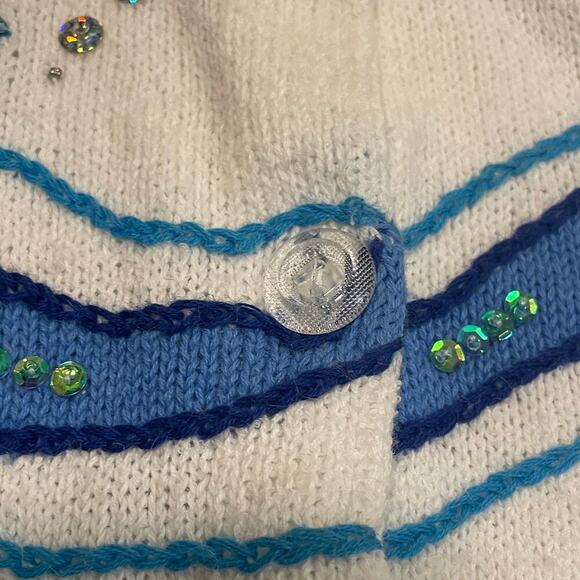 Vintage Design Options L Fish Sequin Cardigan | Rare Coastal Grandma Cottagecore - Picture 7 of 13
